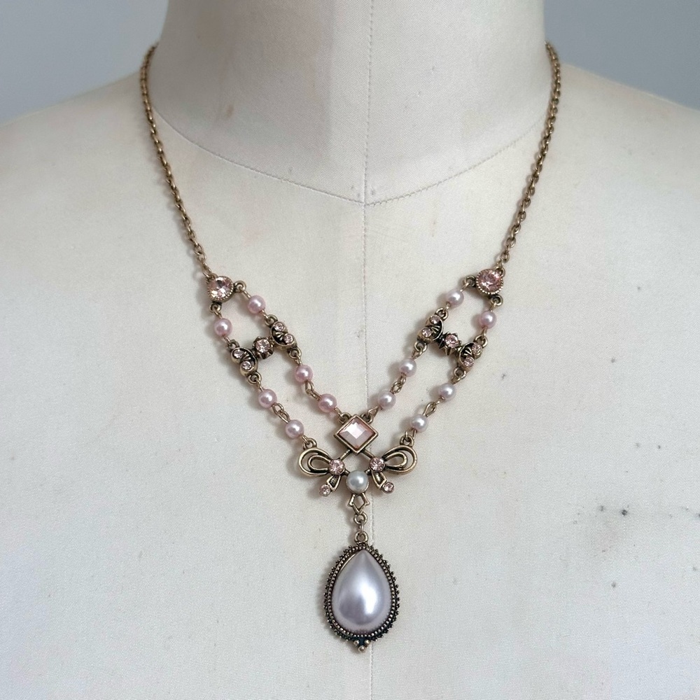 Coquette Girl Necklace Signed VJ Vicky Jousan Soft Pastel Pink Pearl Bridgerton